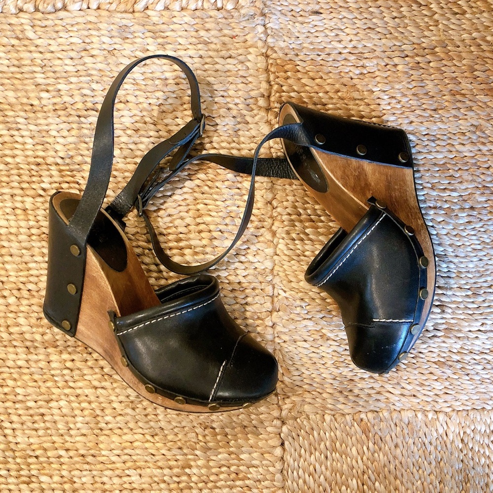 See By Chloe Black Leather Clogs with Chunky Heel